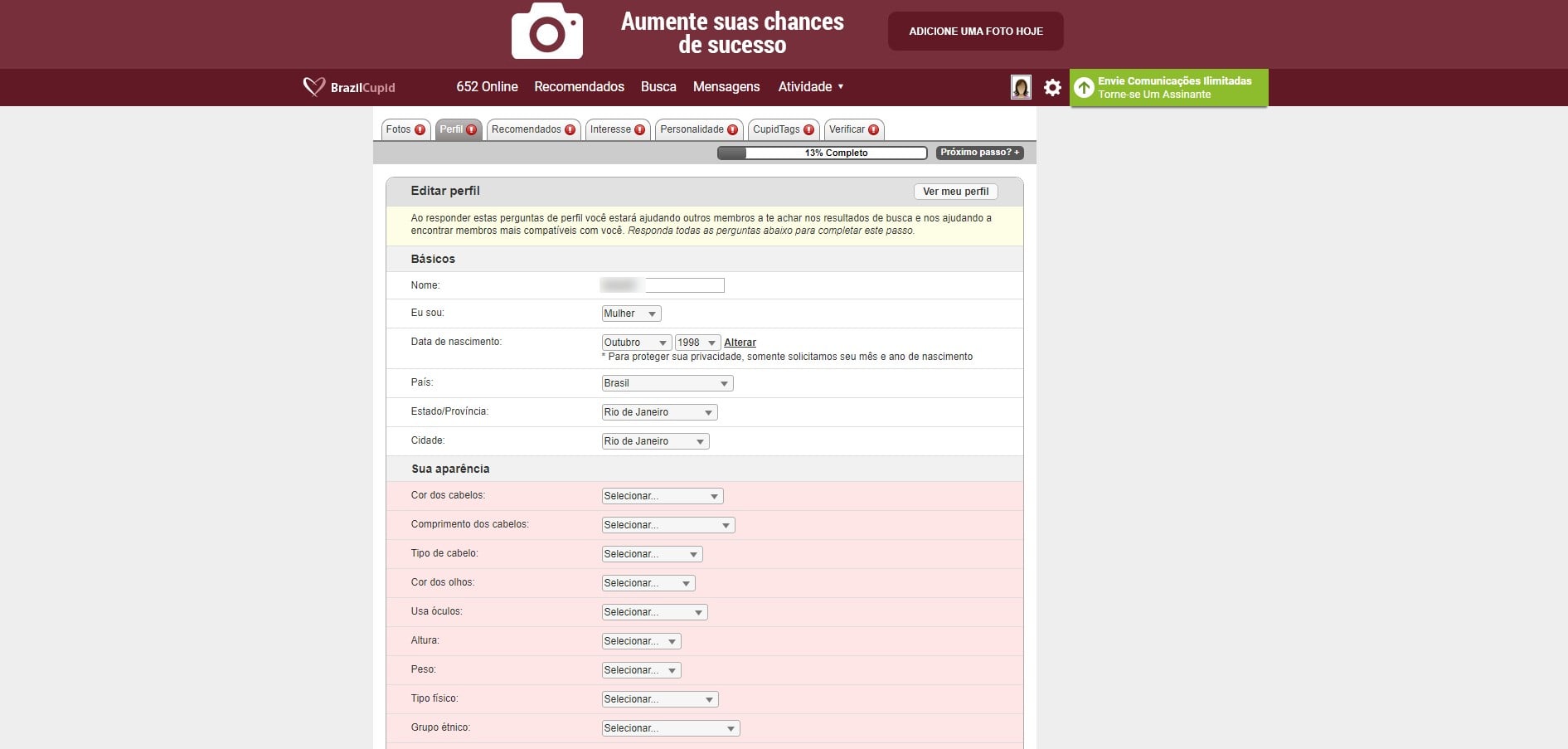 BrazilCupid: Perfil de usuário